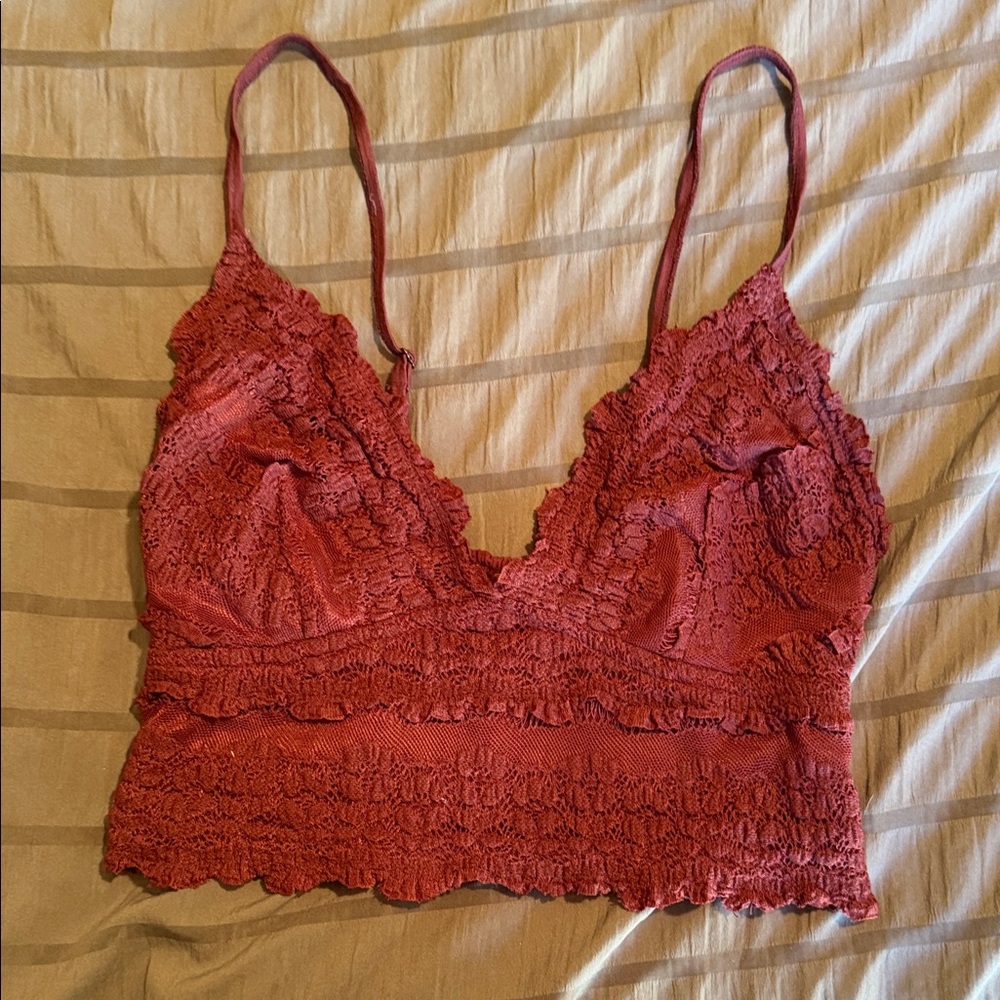 Free People Lace Bralette in Rust Red